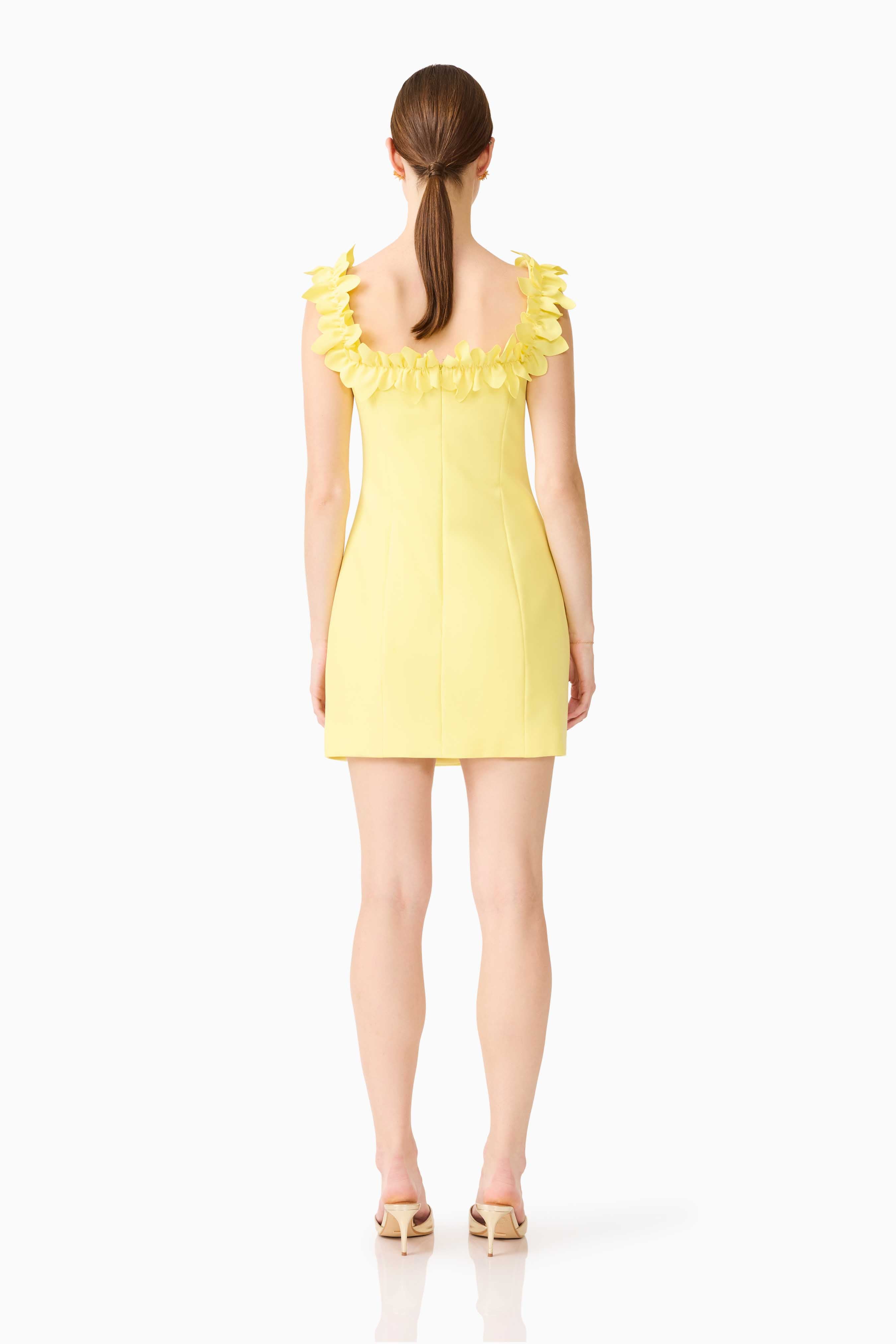Cara Square Neck Mini Dress in Yellow