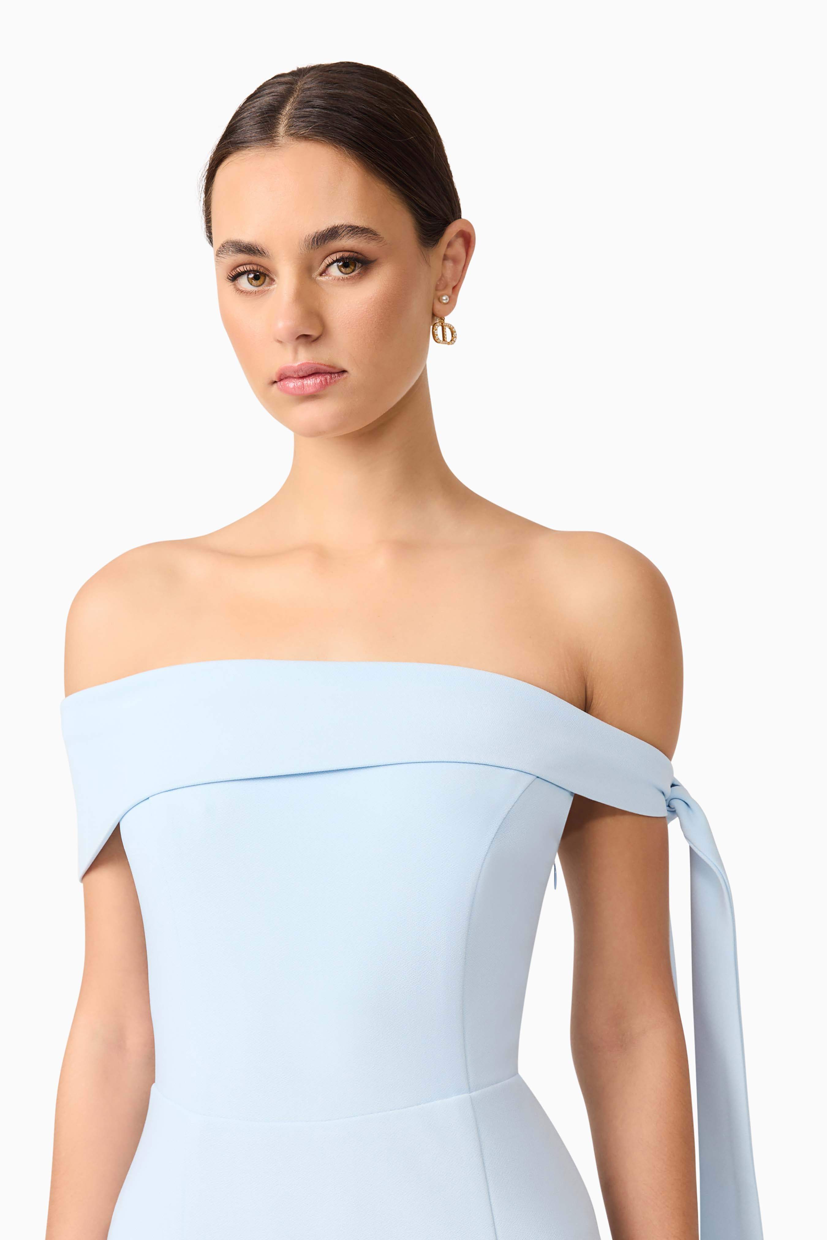 Ami Off The Shoulder Mini Dress in Blue