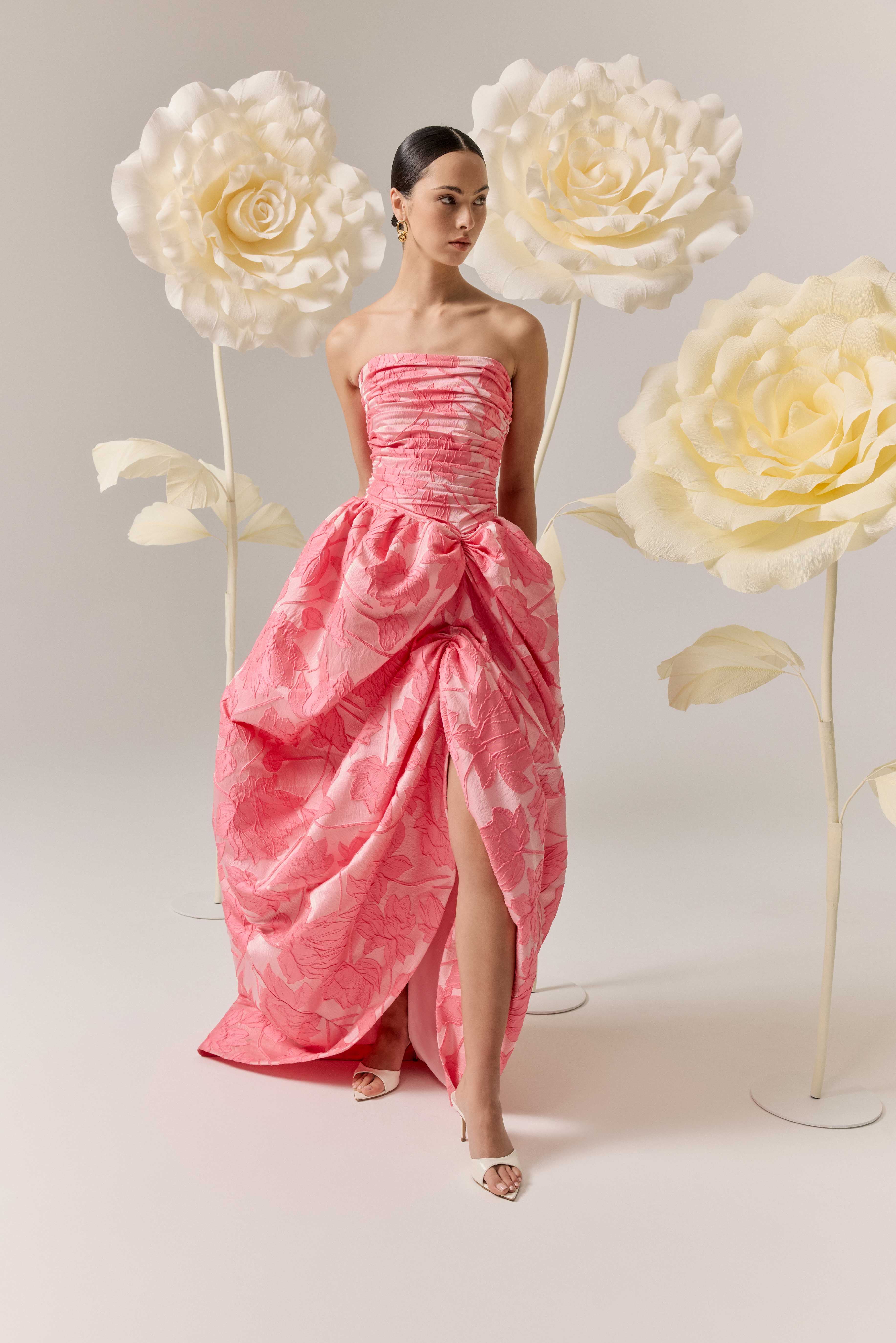 Dionne Strapless Gown in Pink Floral