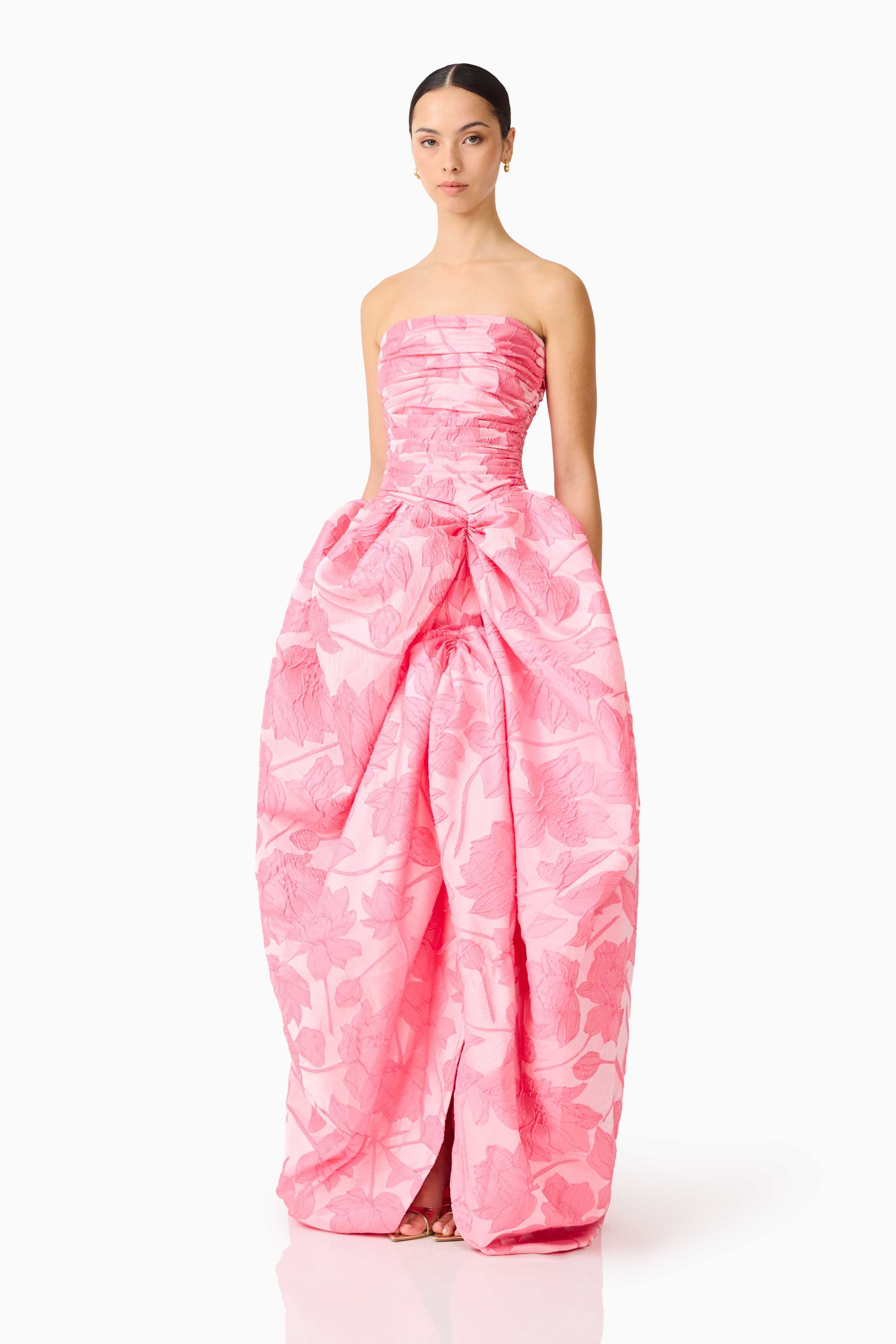 Dionne Strapless Gown in Pink Floral