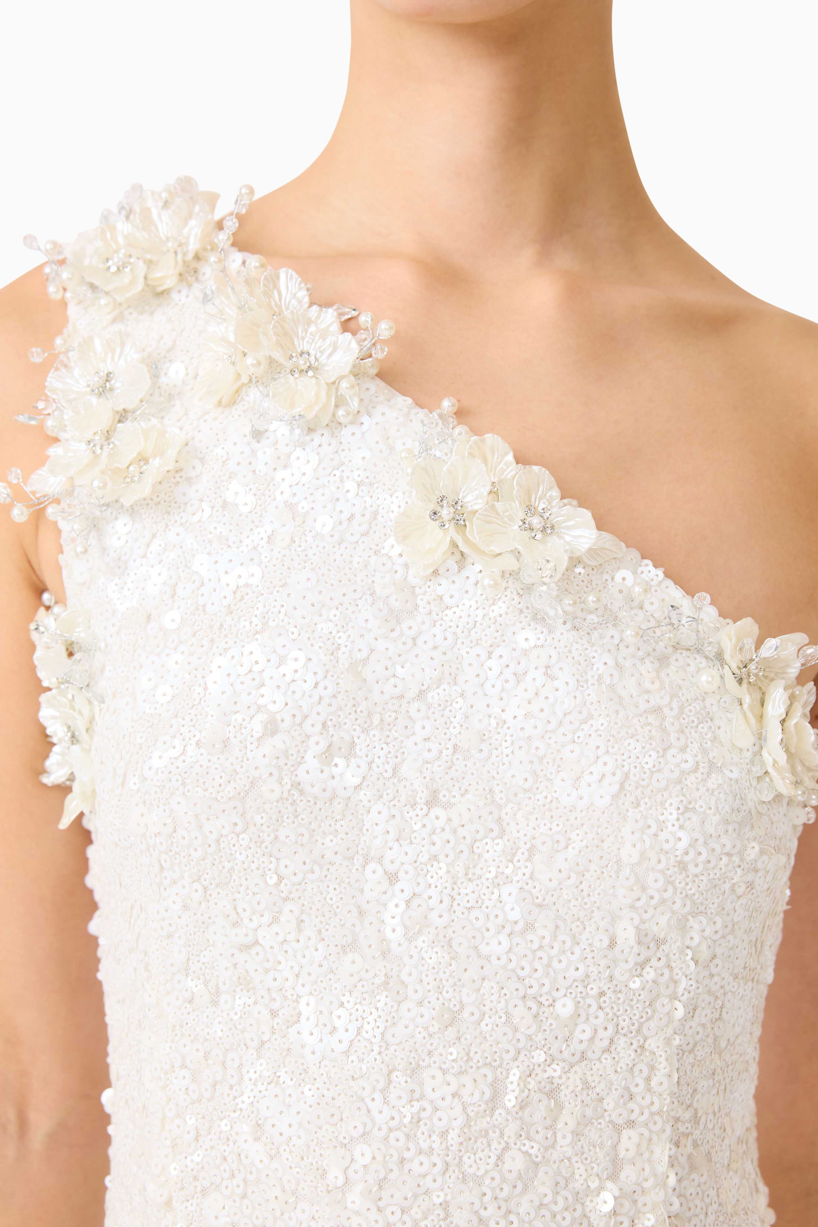 Alessia Embellished One Shoulder Gown in White