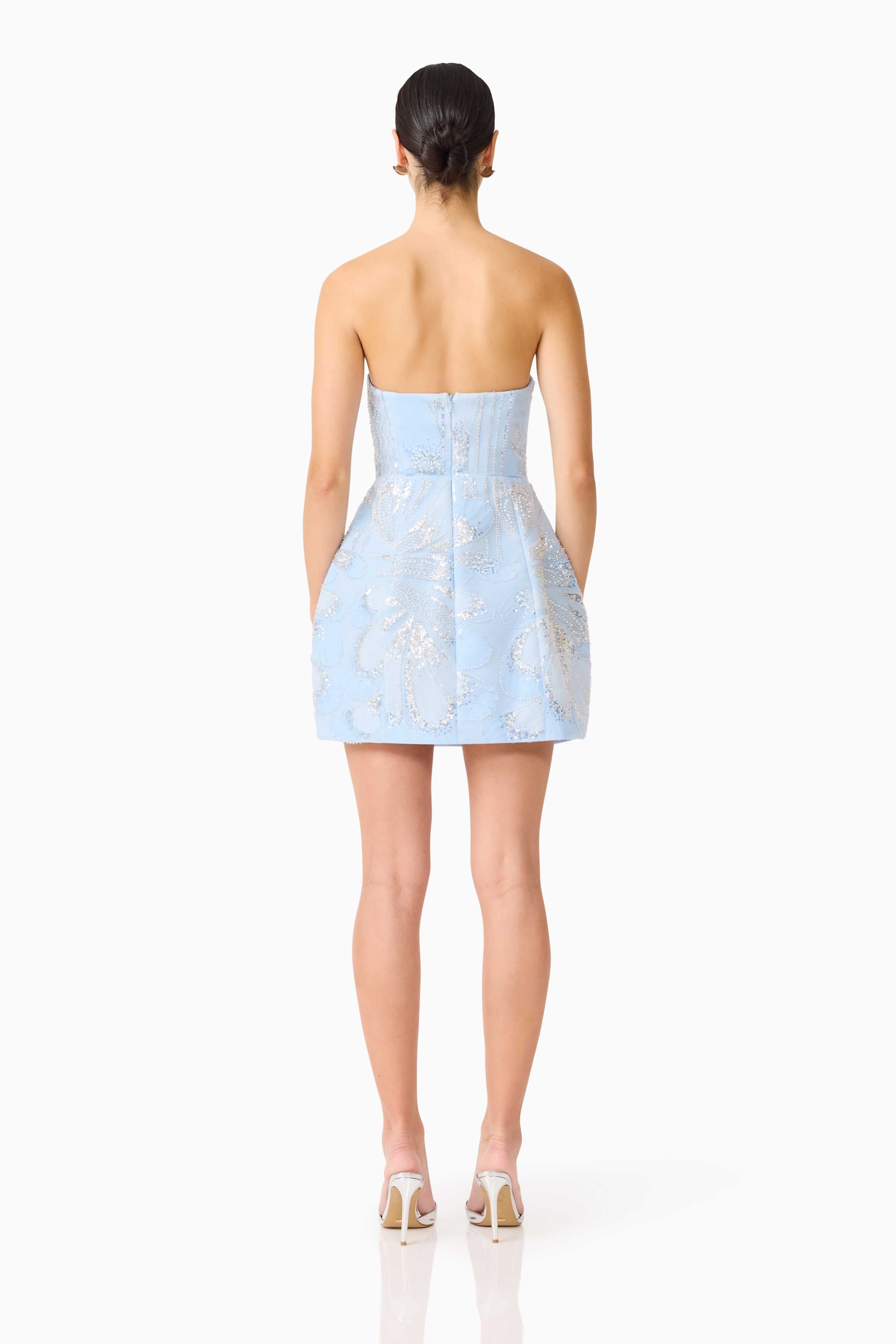 Annabelle Embellished Strapless Mini Dress in Blue
