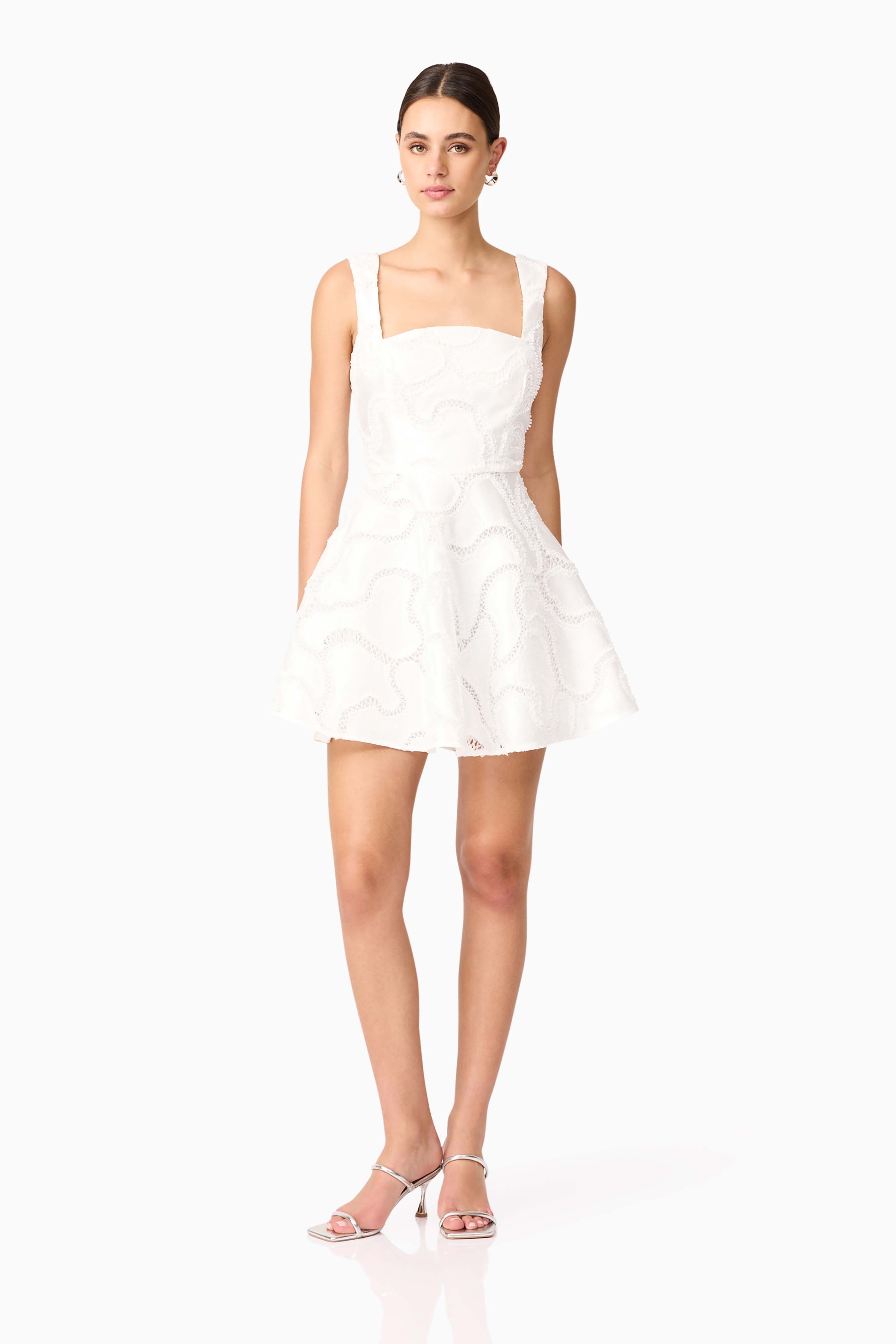 Elara Beaded Mini Dress in White