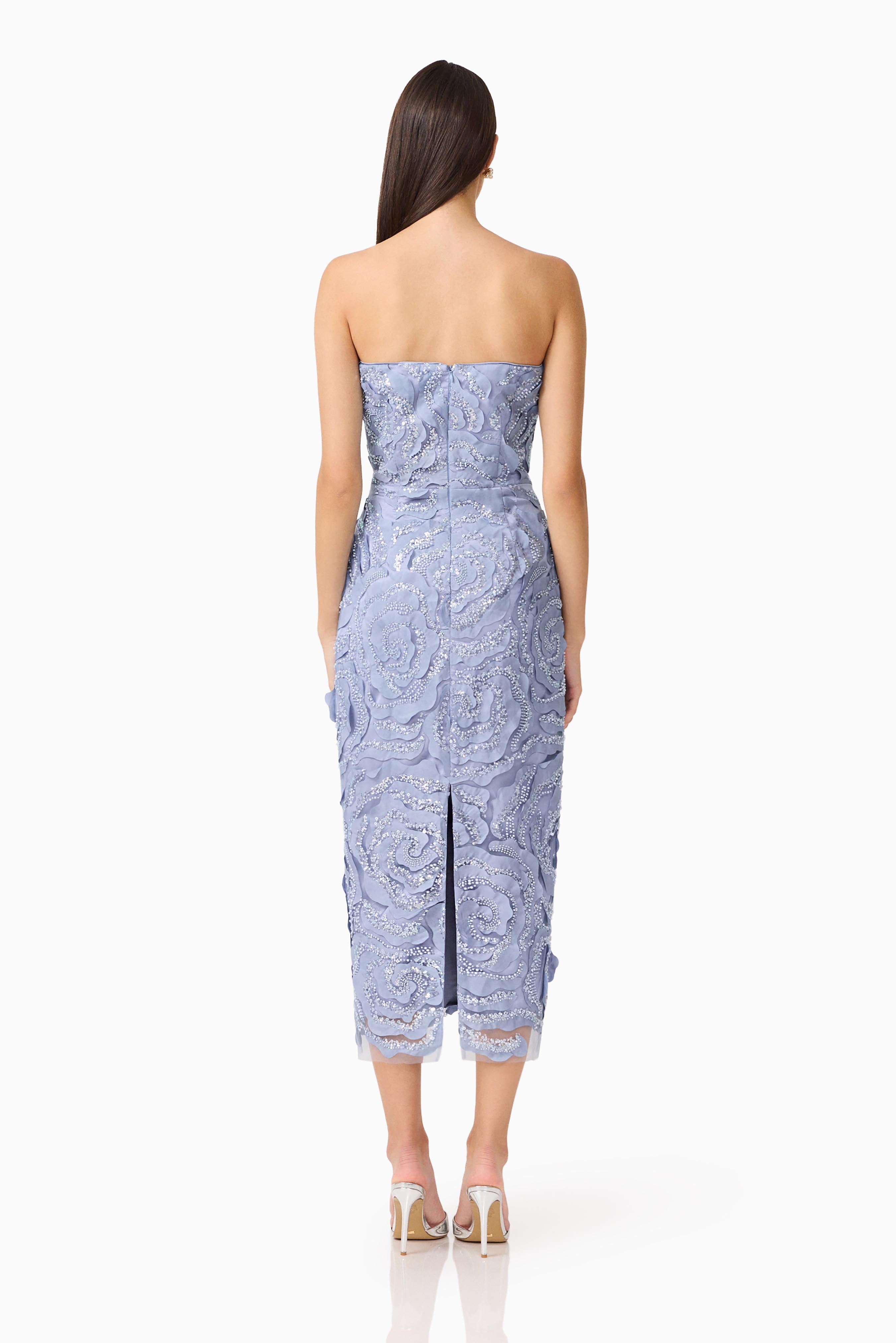 Elisa Column Midi Dress in Steel Blue