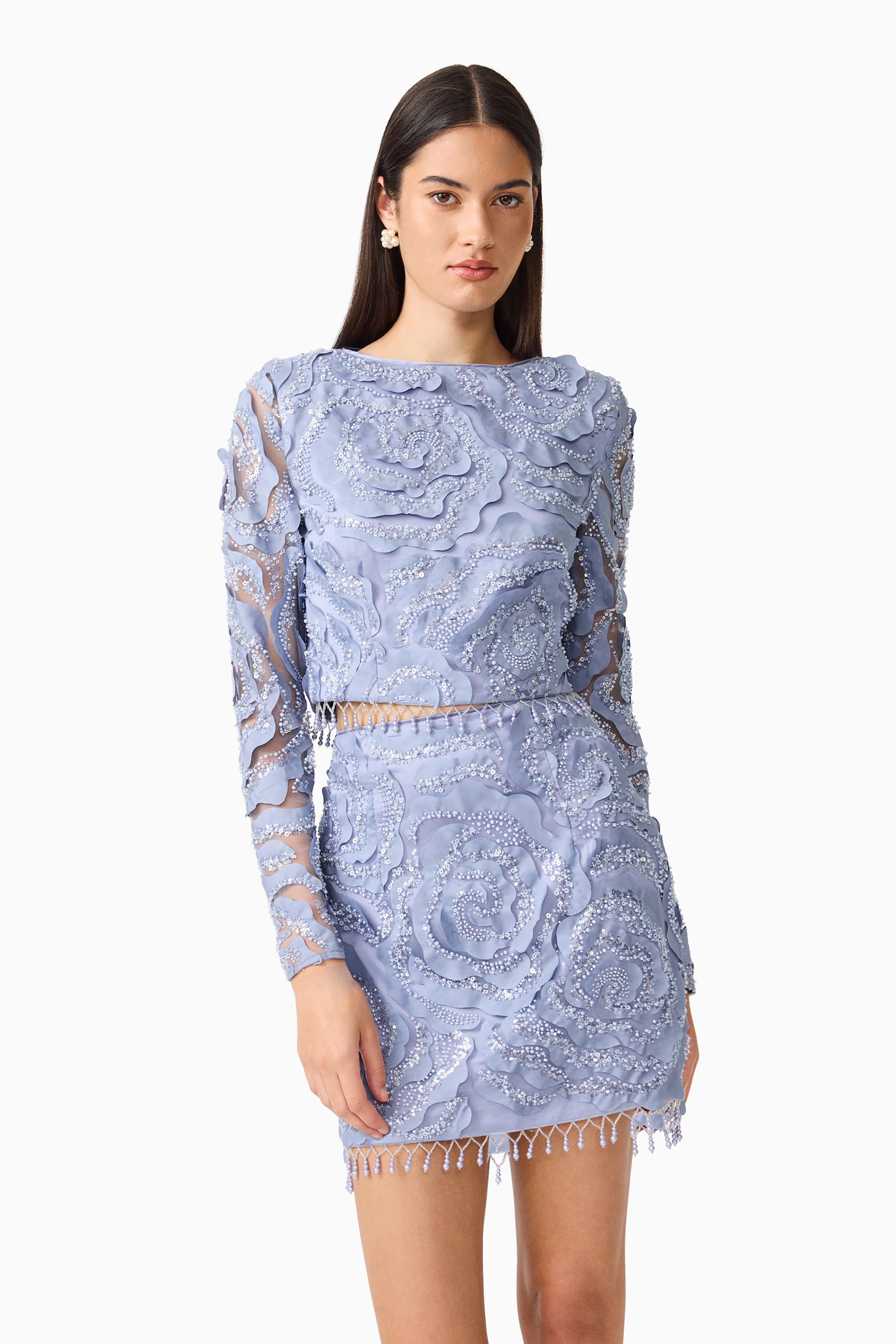 Elisa Top & Skirt Set in Steel Blue
