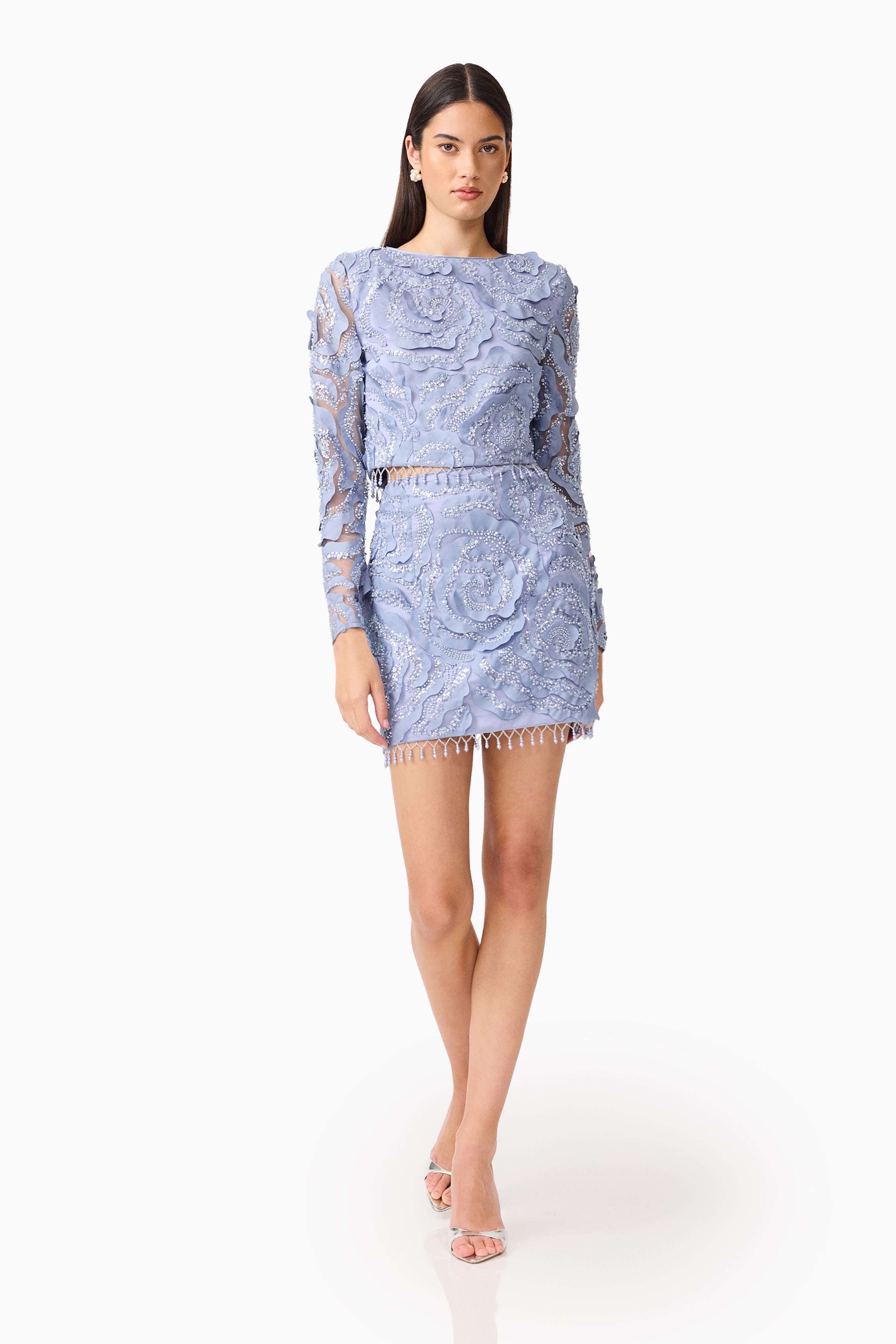 Elisa Top & Skirt Set in Steel Blue