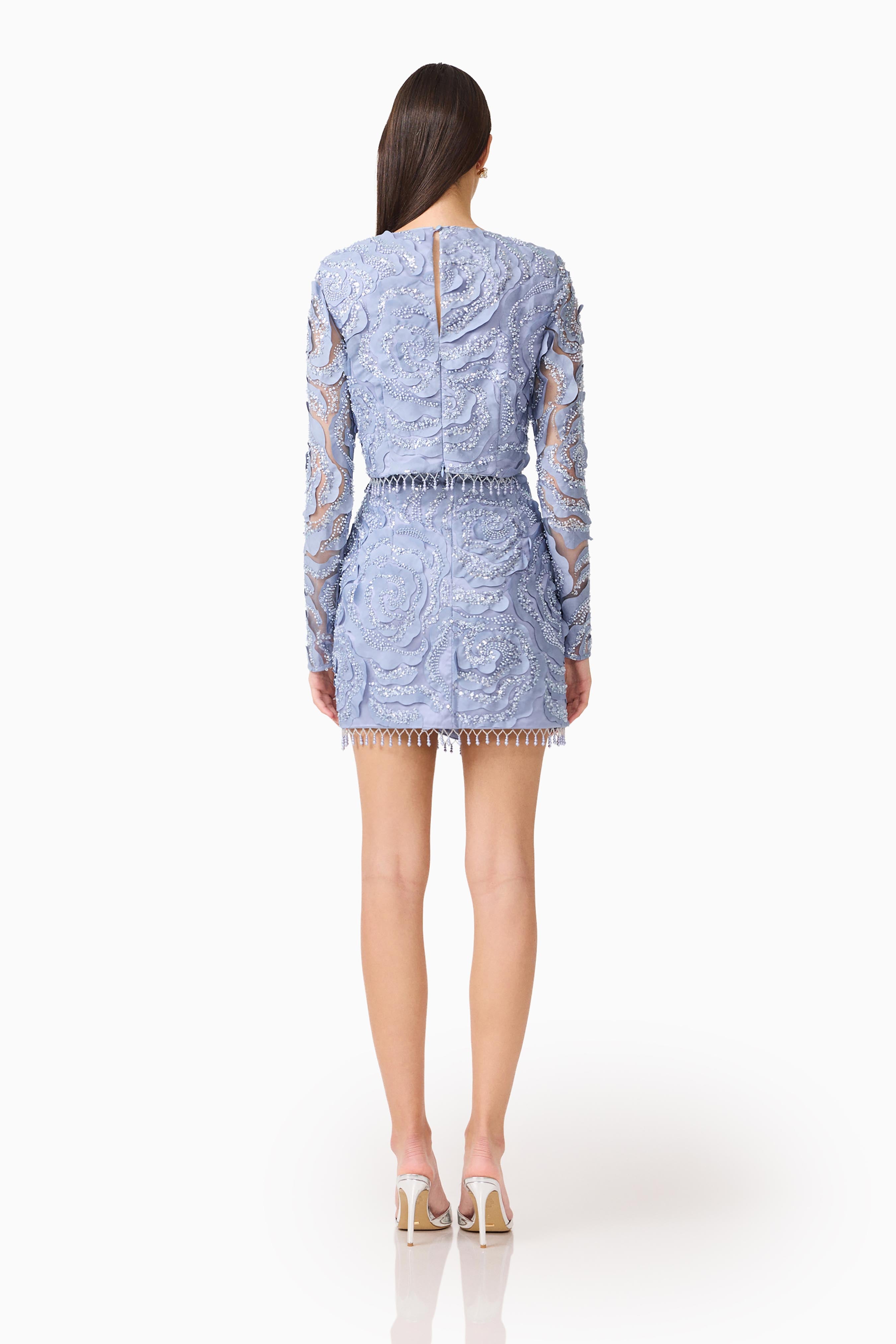 Elisa Top & Skirt Set in Steel Blue