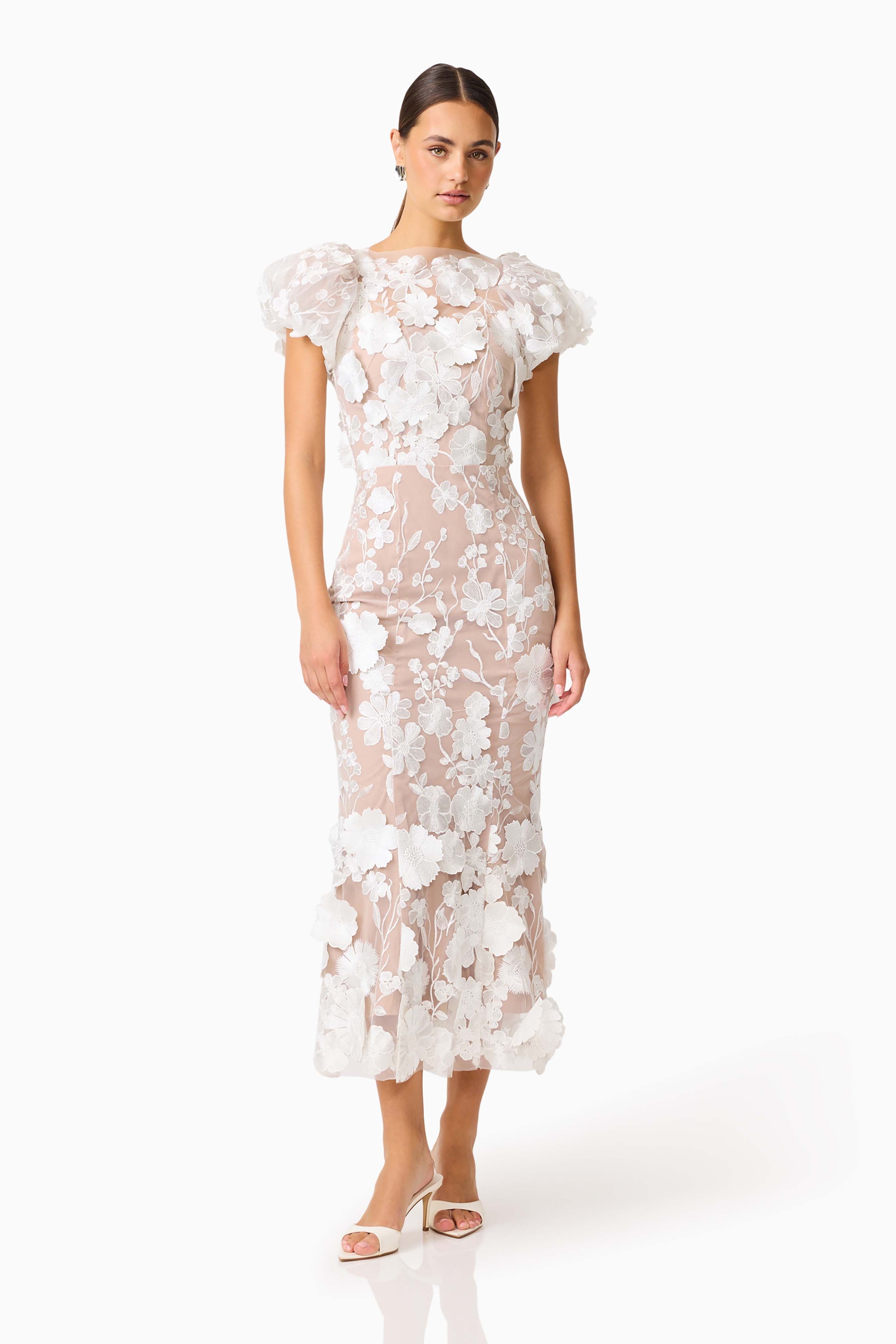 Astraea 3D Lace Maxi Dress In White