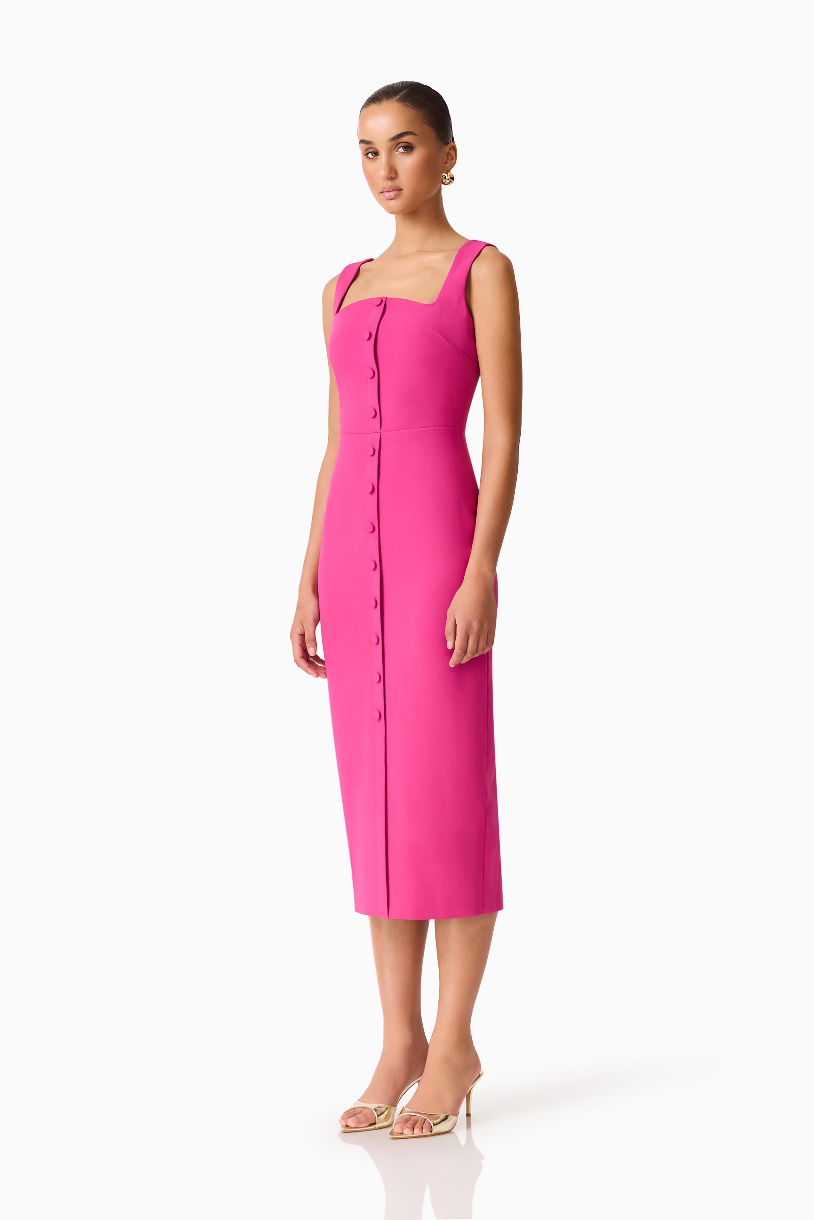 Elva Fitted Midi Dress in Pink