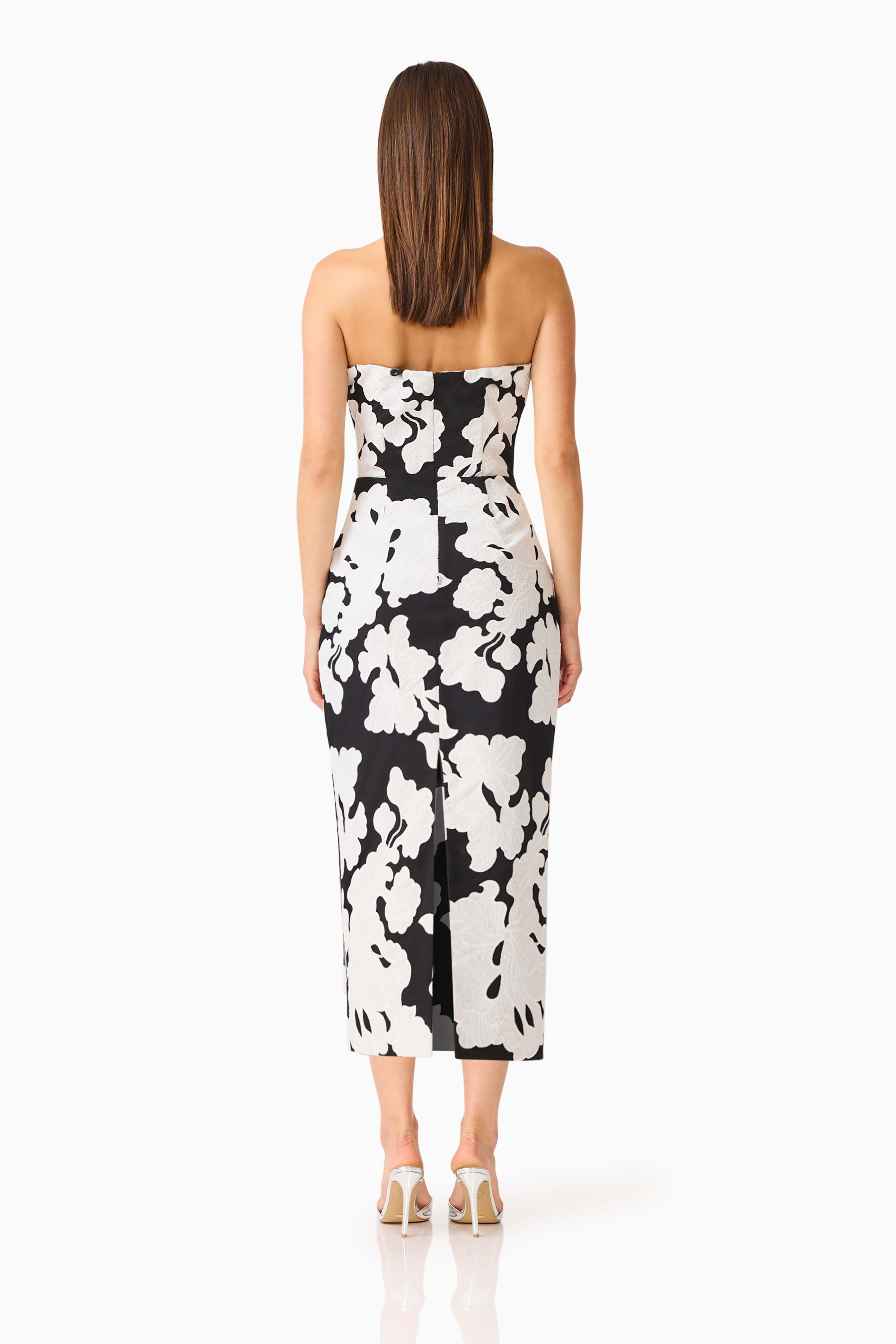 Bloomnoir Column Midi Dress in Black & White