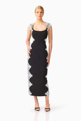 Elysia Lace Midi Dress in Black
