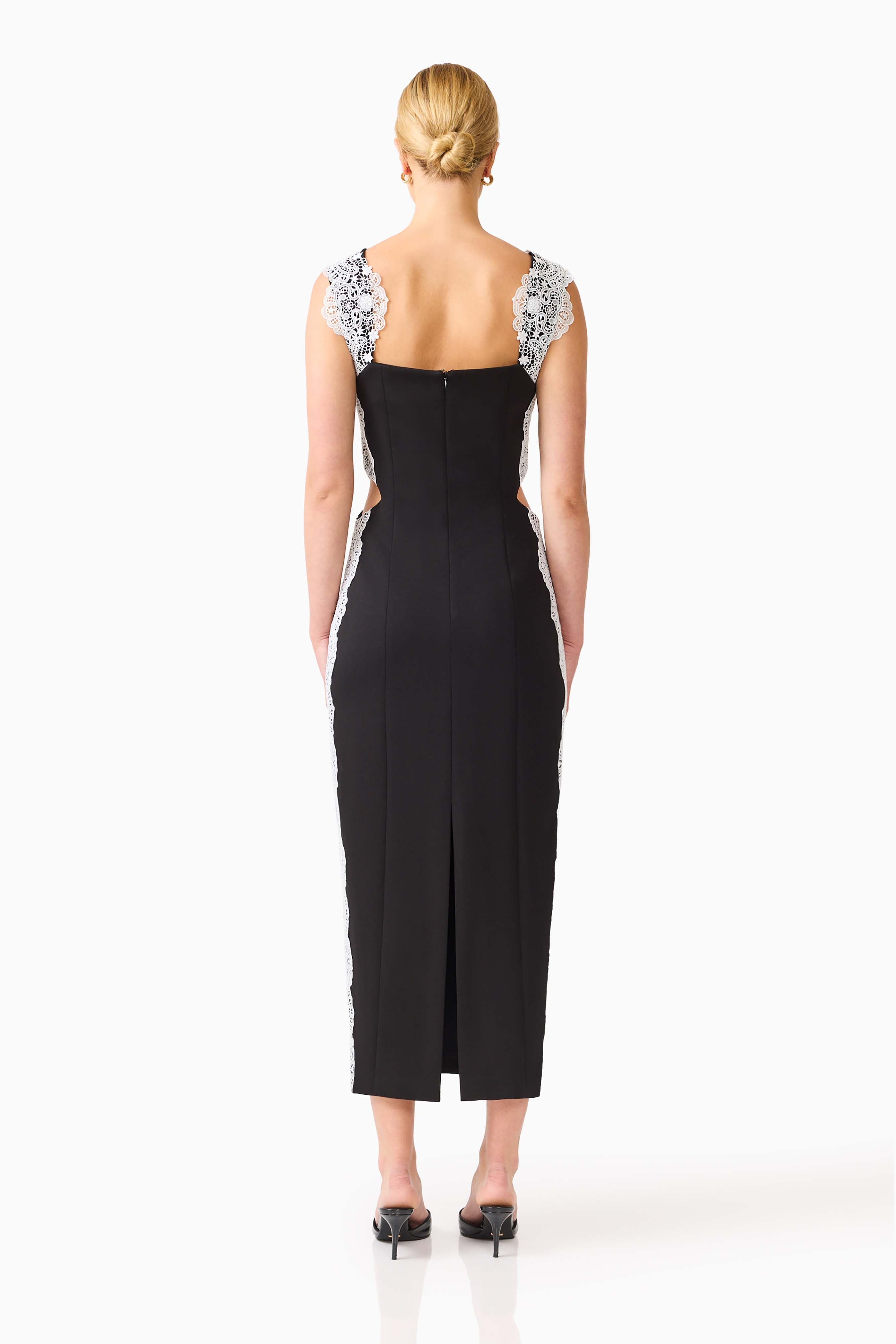 Elysia Lace Midi Dress in Black