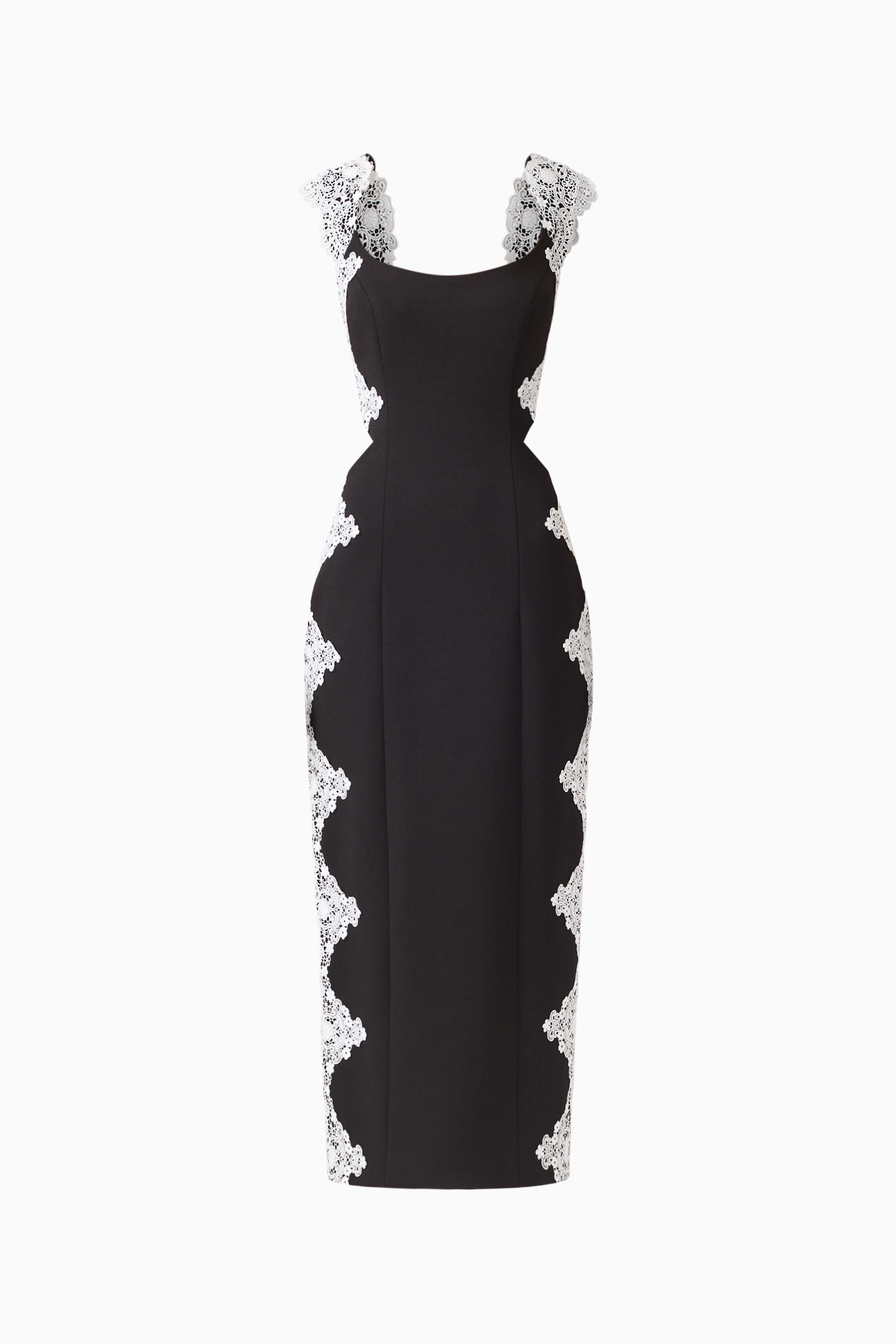 Elysia Lace Midi Dress in Black