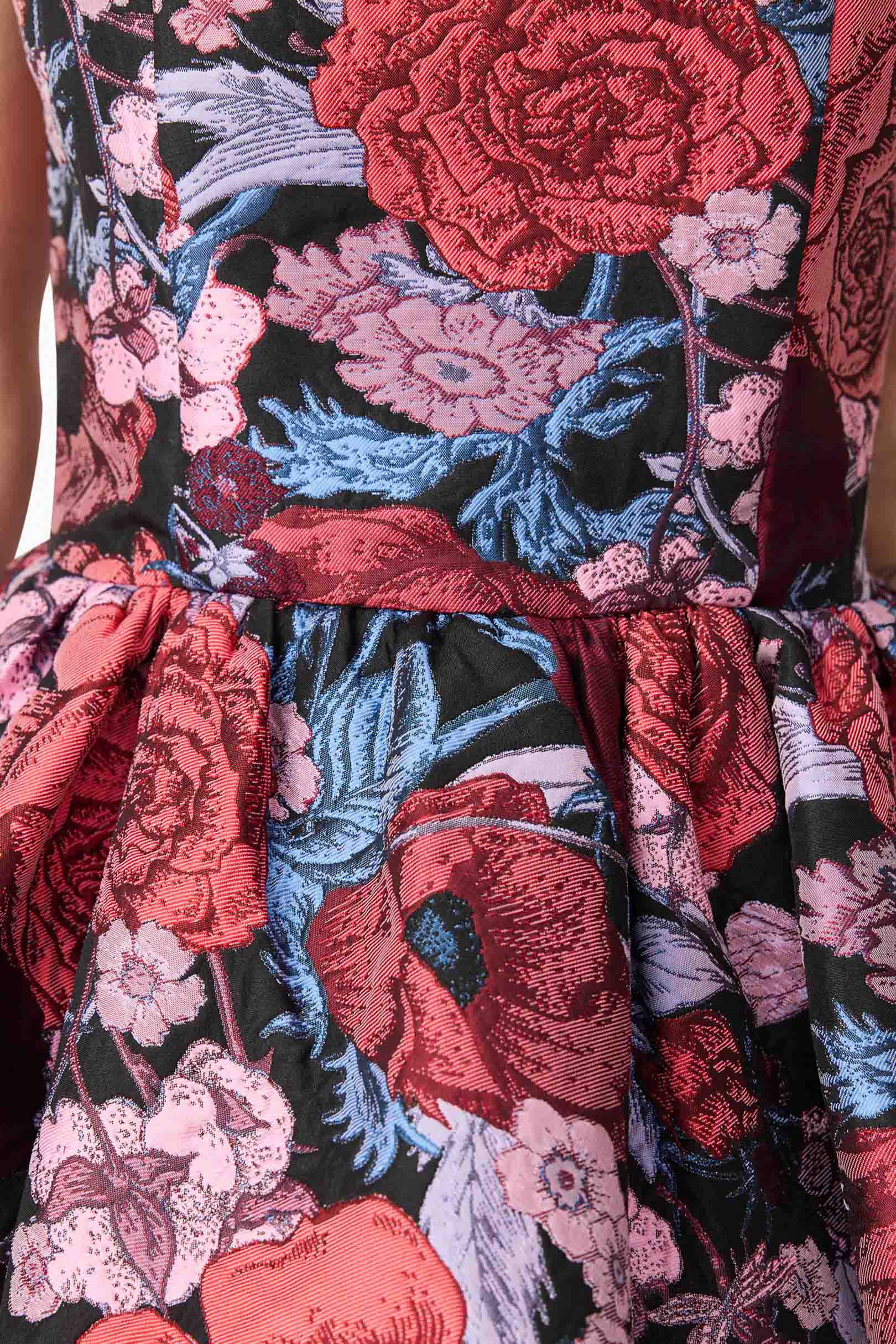 Delphine Strapless Gown in Pink & Black Floral