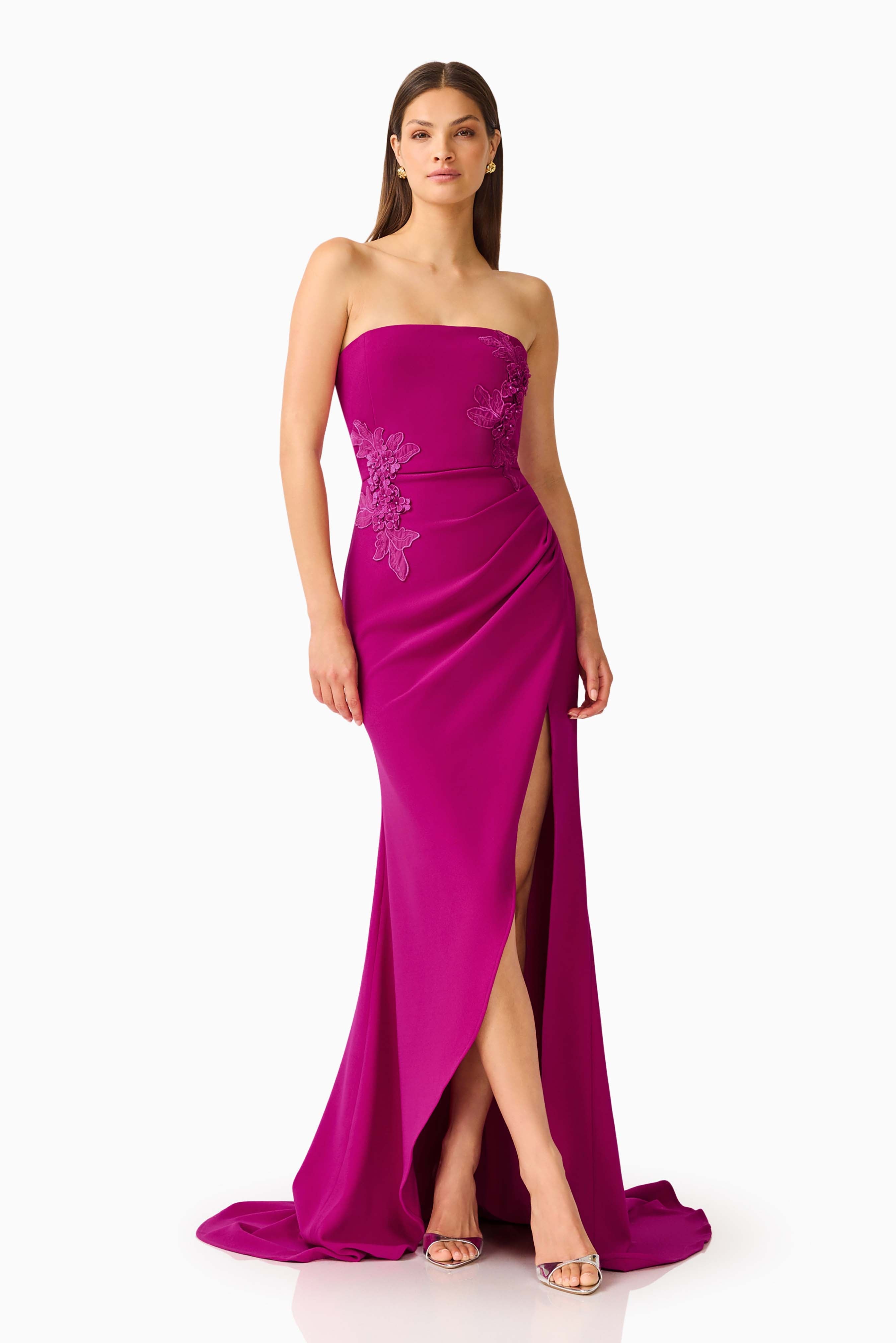 Dahlira Asymmetrical Gown in Orchid Pink