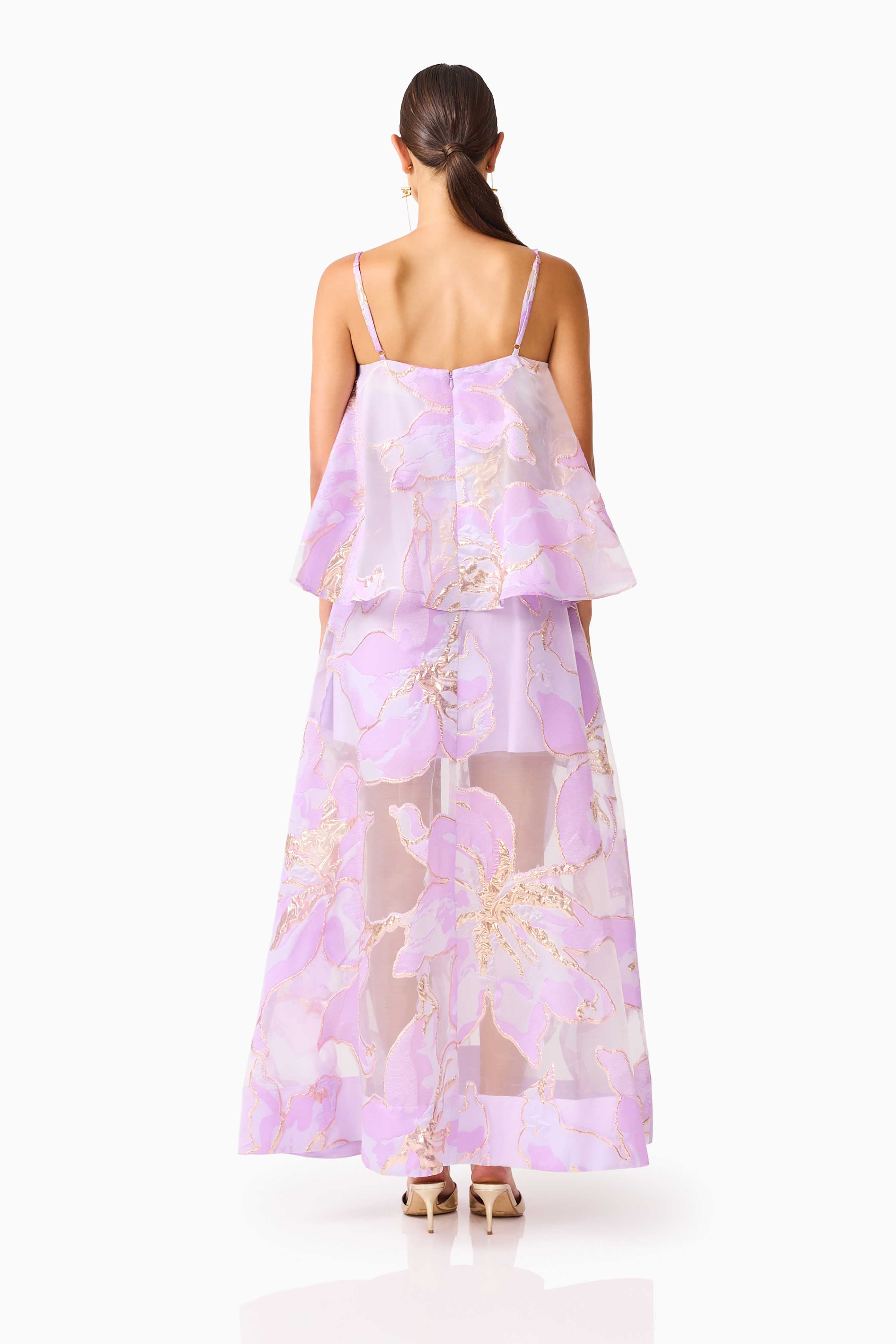 Elysia Tiered Gown in Purple Floral