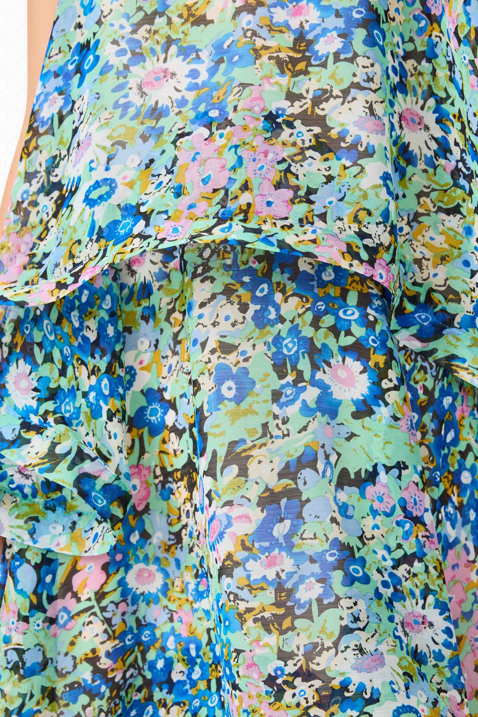 Armani Tiered Maxi Dress In Blue Floral