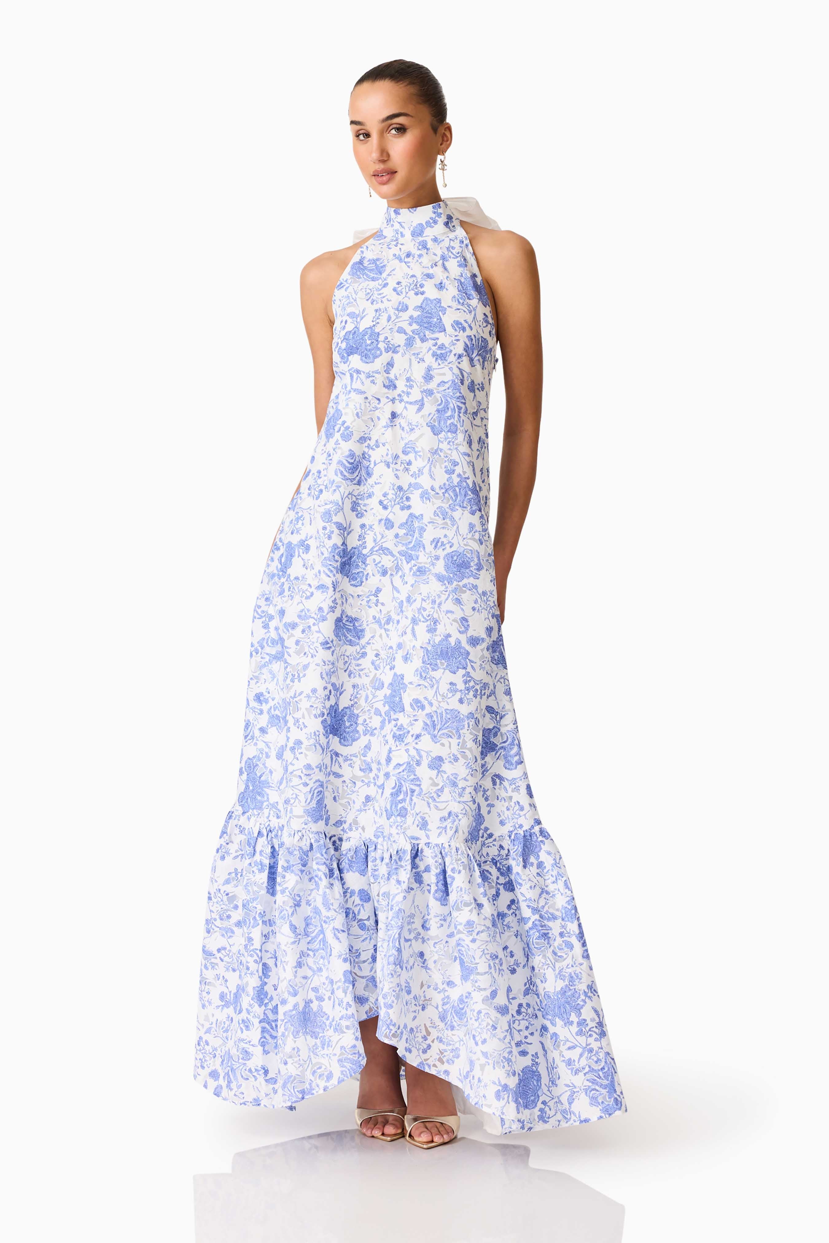 Elin Halter Gown in Blue Floral