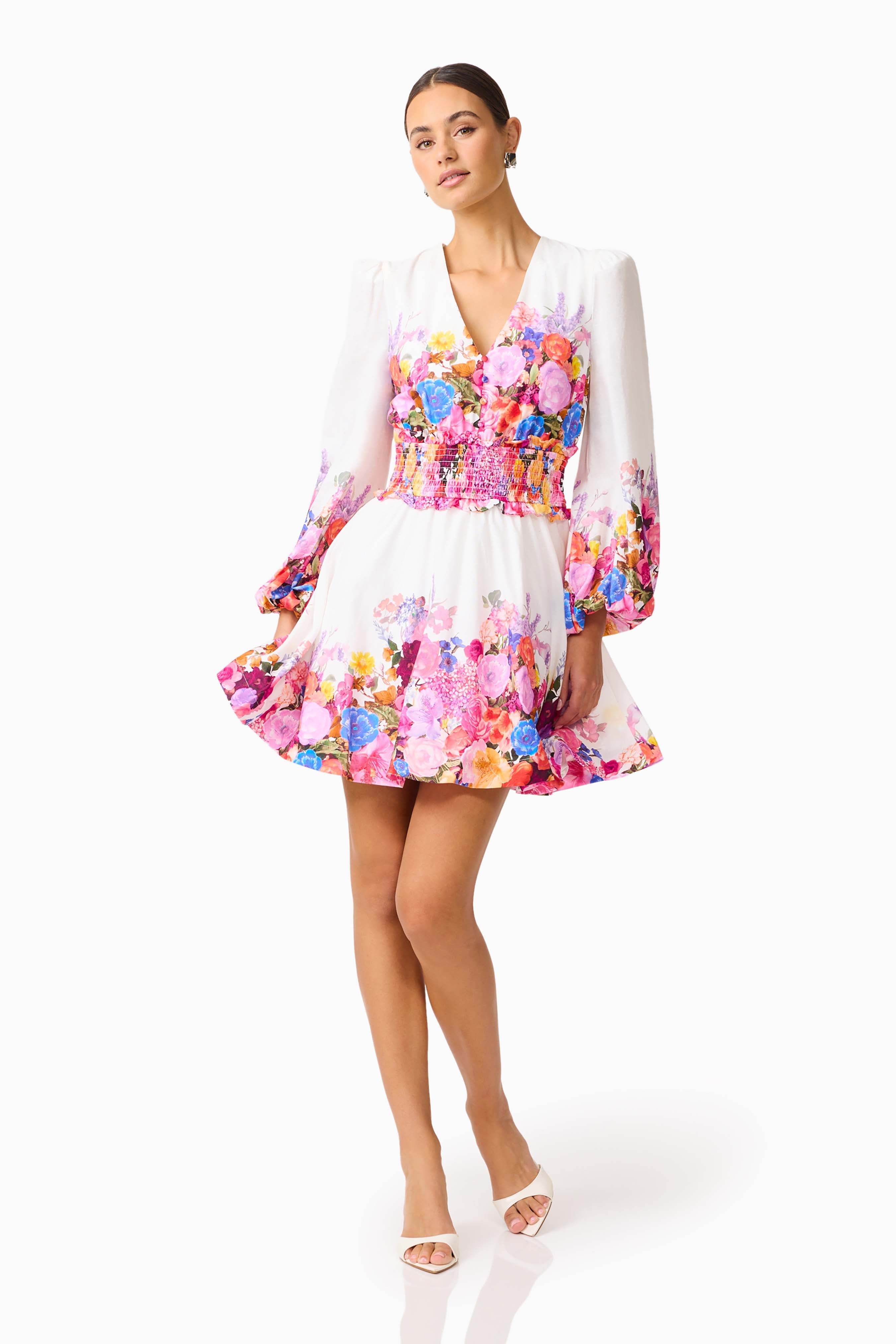 Alice Long Sleeve Mini Dress in Ombre Floral