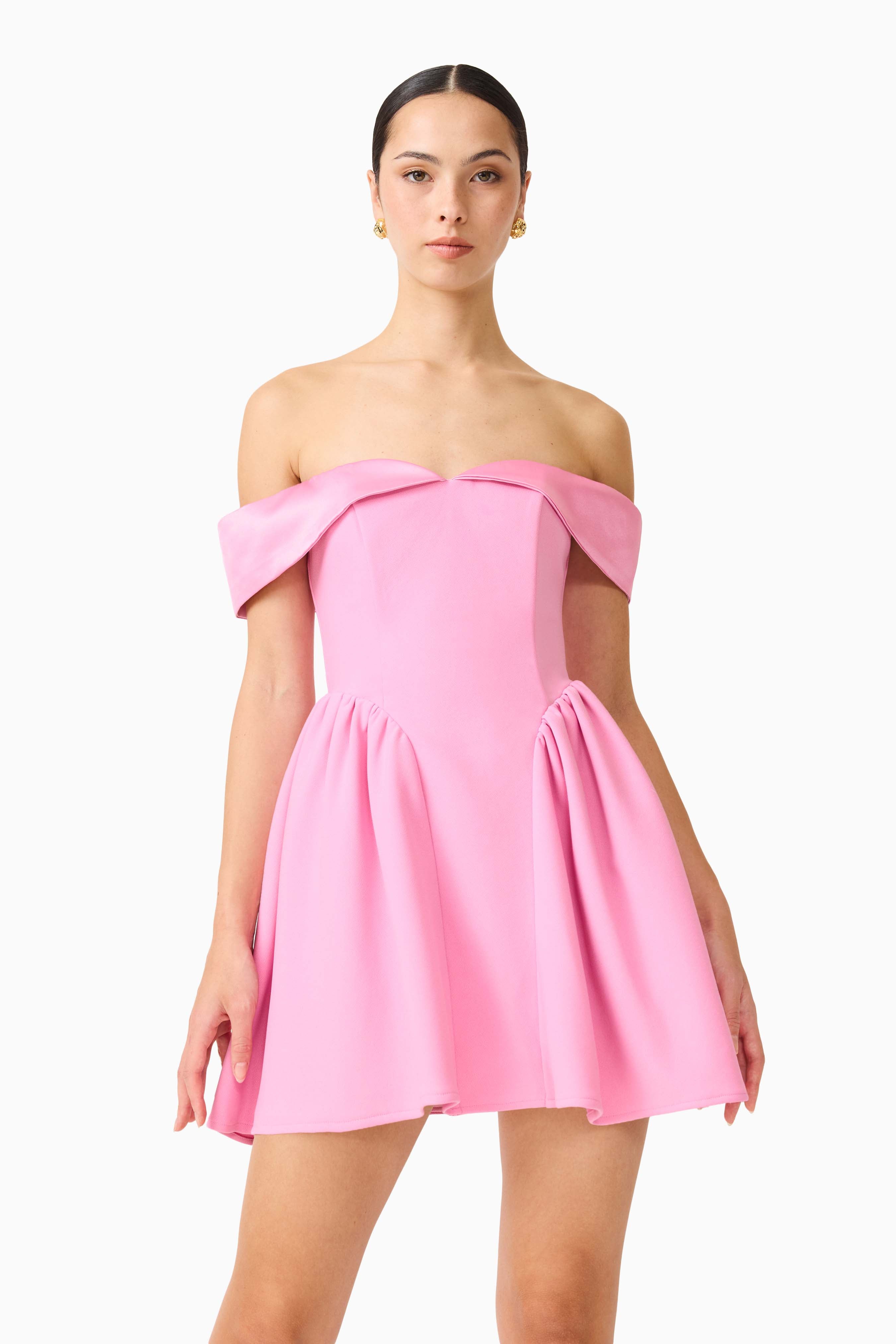 Amelina Off Shoulder Mini Dress in Pink