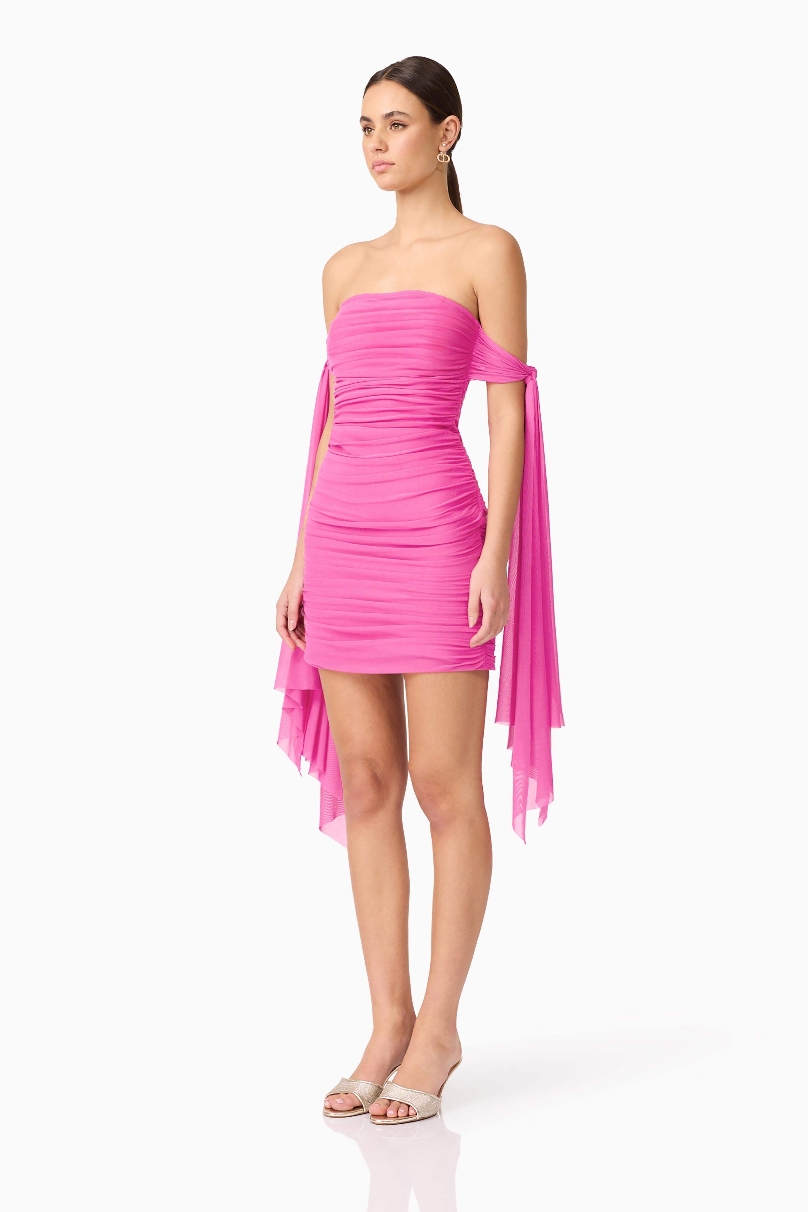 Celina Off The Shoulder Mini Dress in Pink