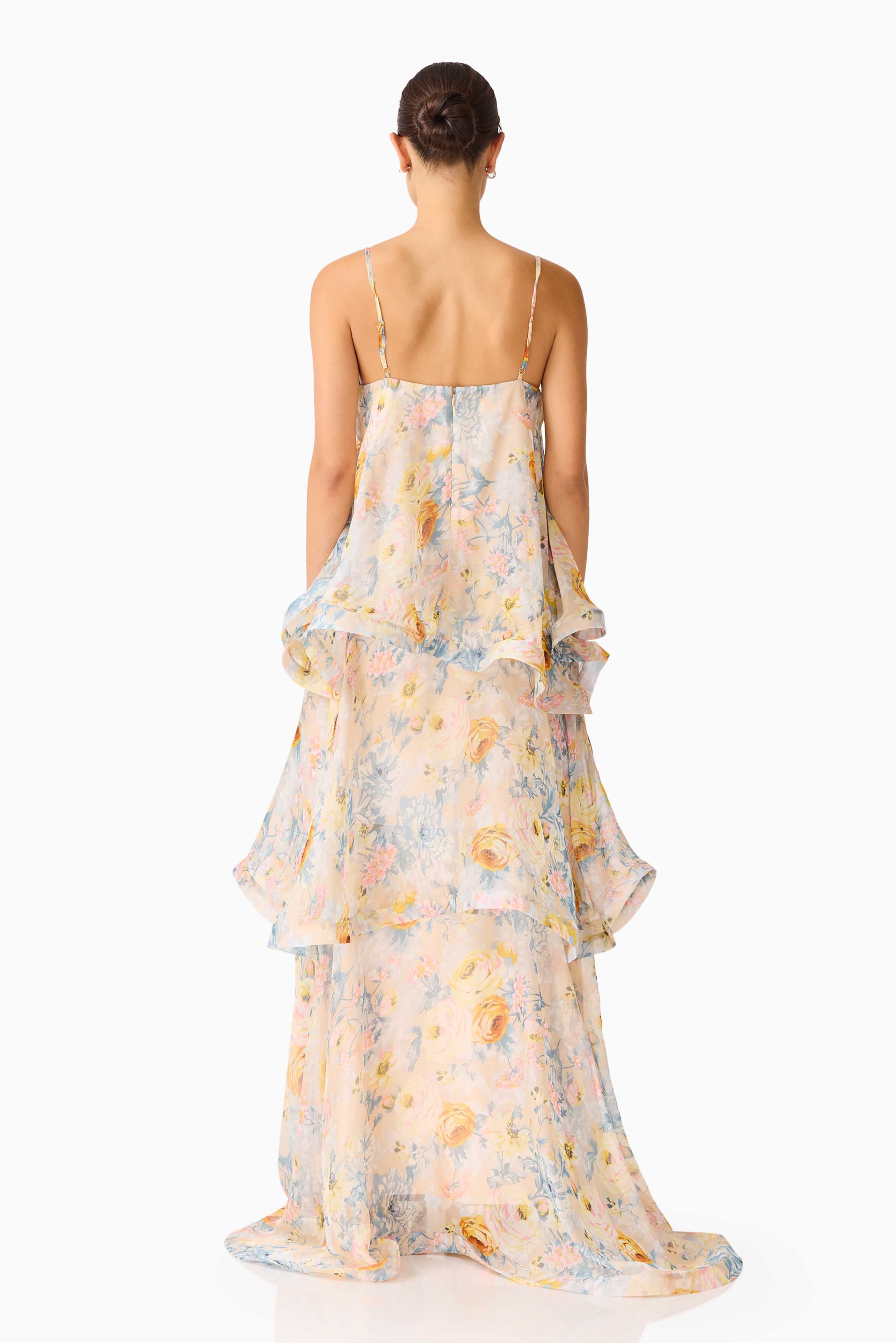 Armani Tiered Maxi Dress in Yellow Floral