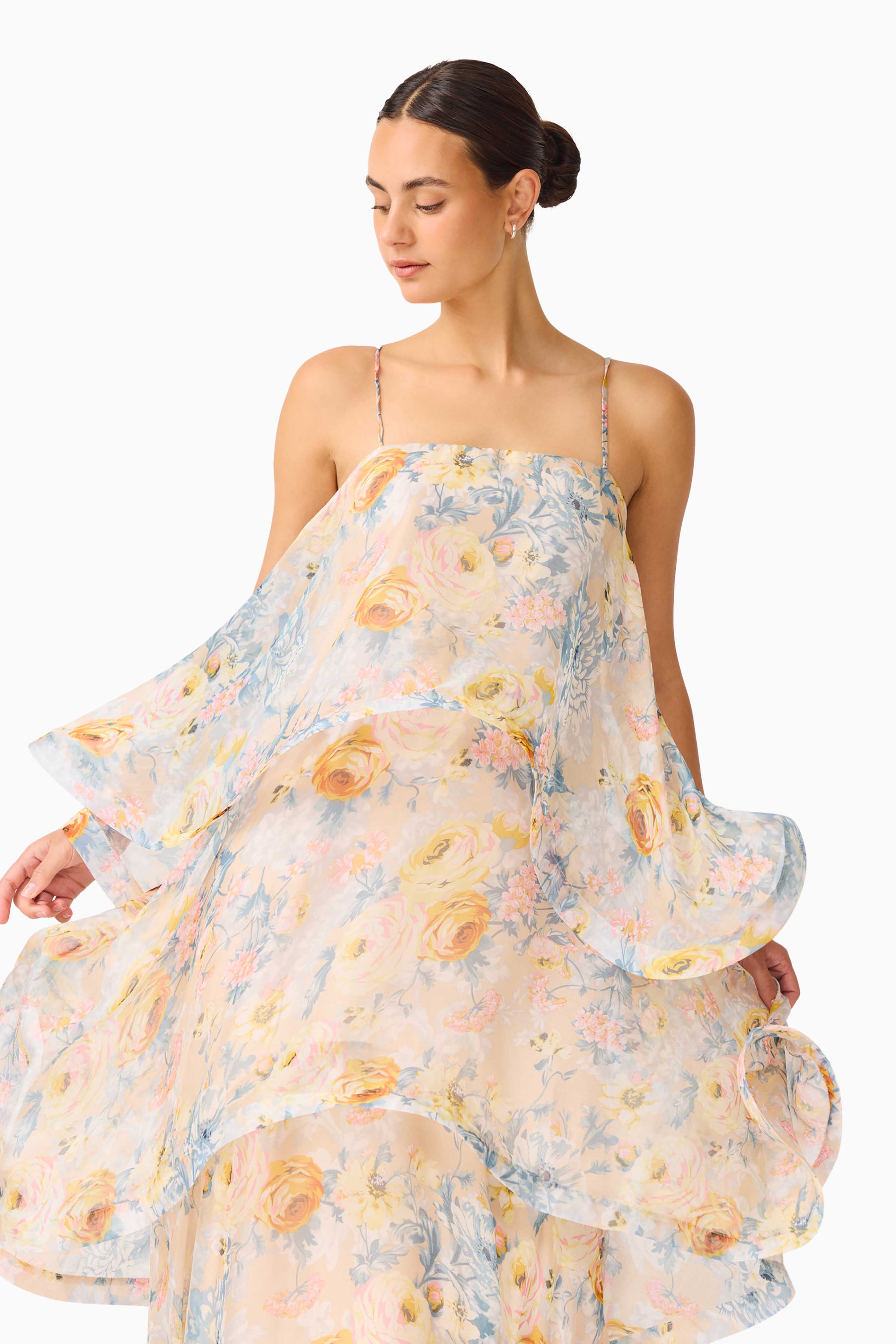 Armani Tiered Maxi Dress in Yellow Floral