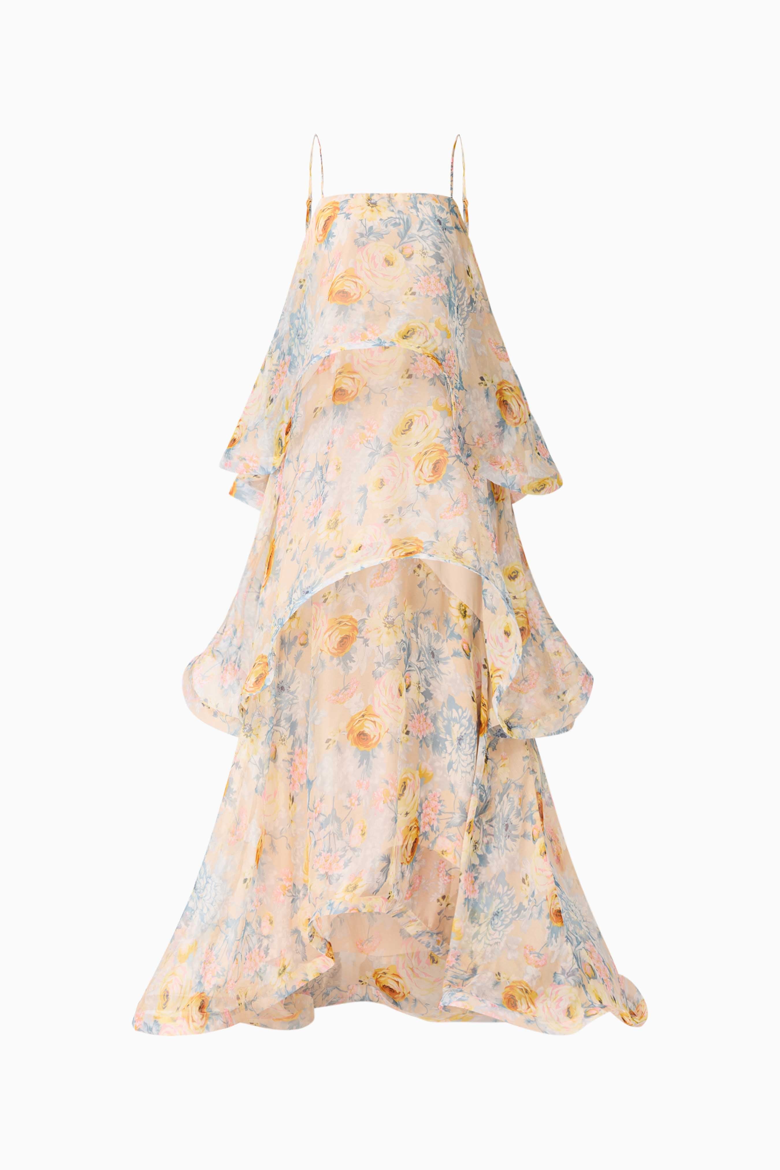 Armani Tiered Maxi Dress in Yellow Floral