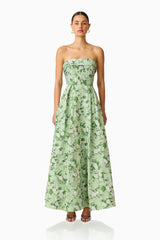Christina Jacquard Gown in Green Floral