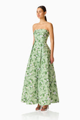 Christina Jacquard Gown in Green Floral