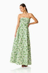 Christina Jacquard Gown in Green Floral