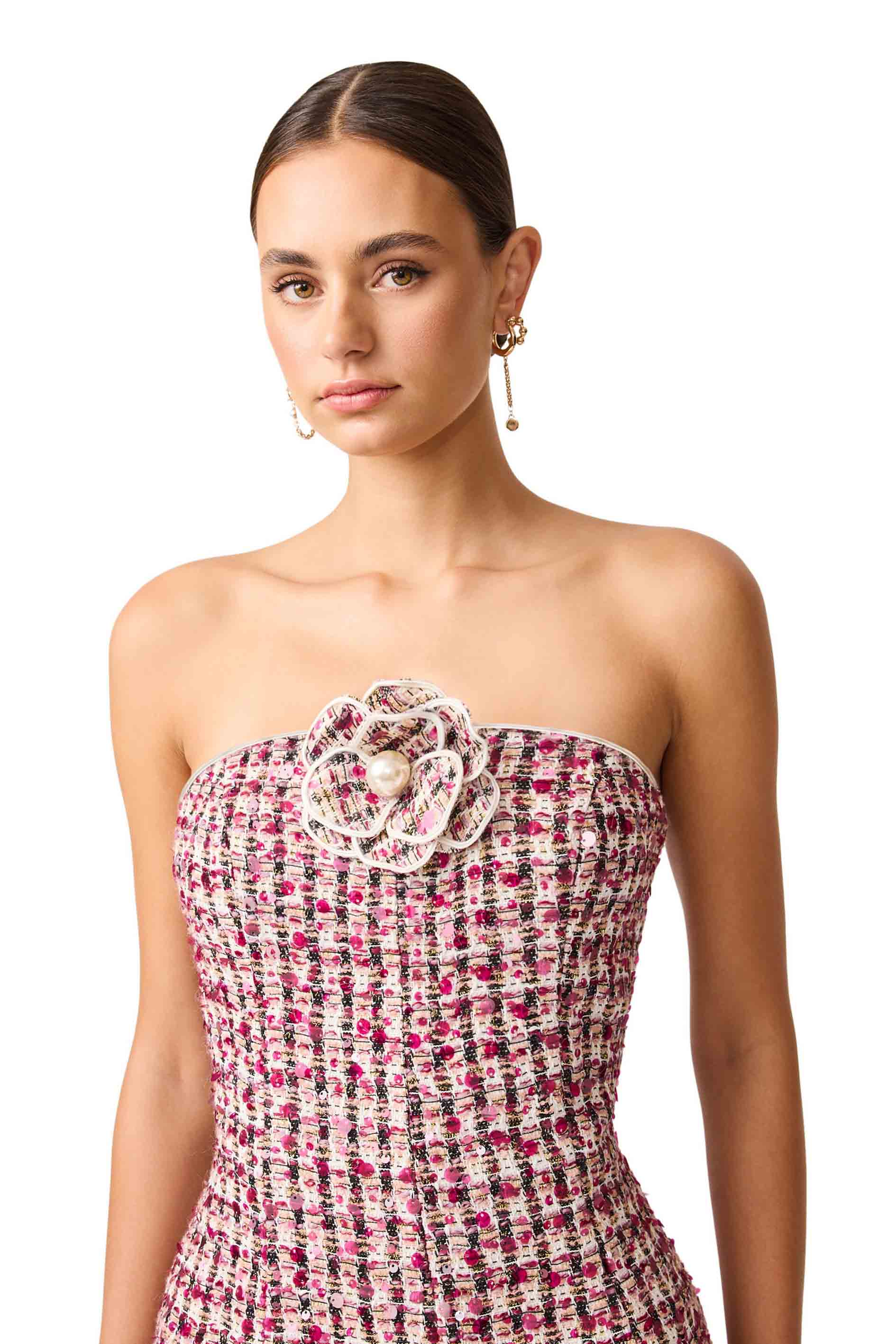 Bianca Strapless Tweed Set in Red