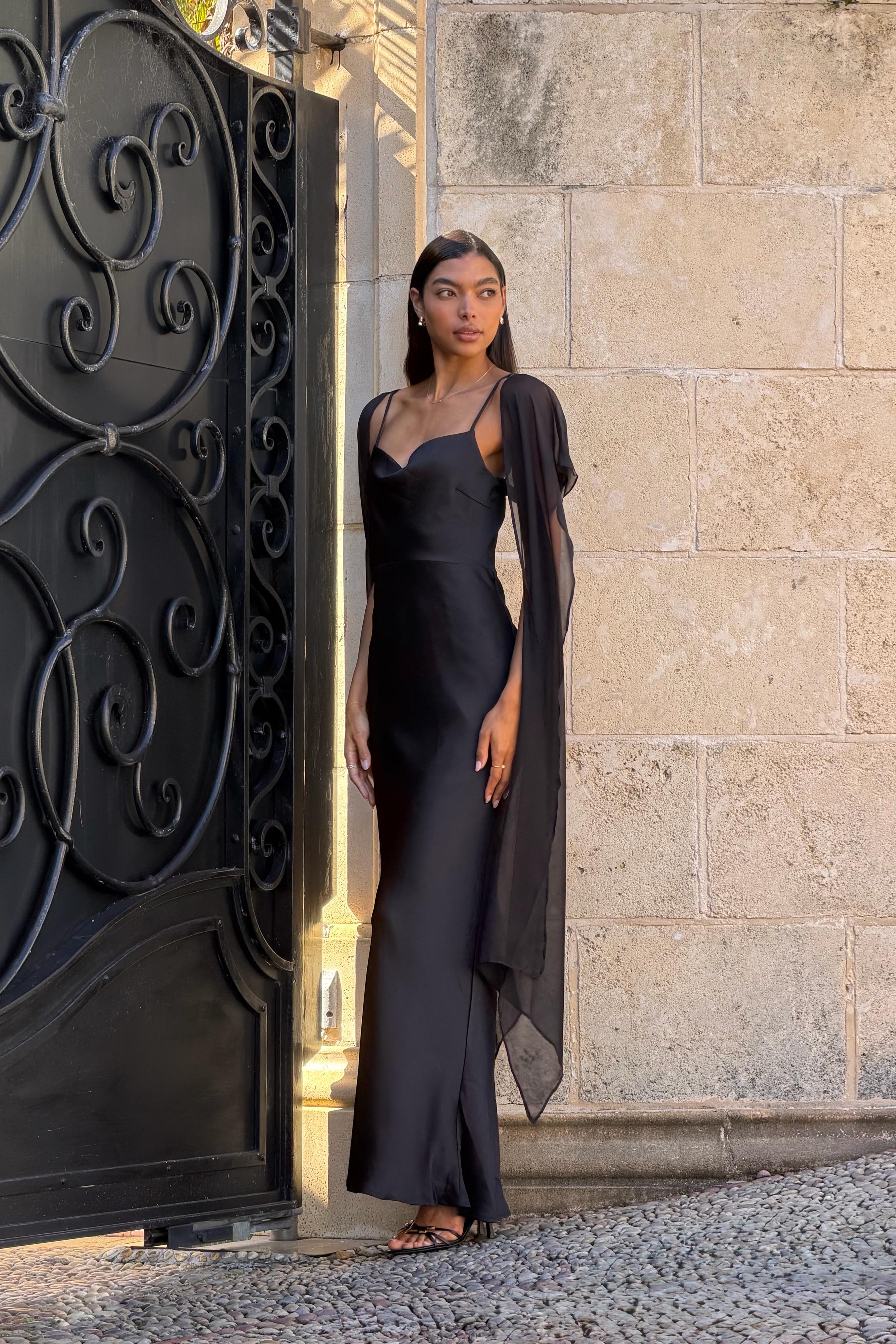 Auriella Cowl Neck Gown in Black