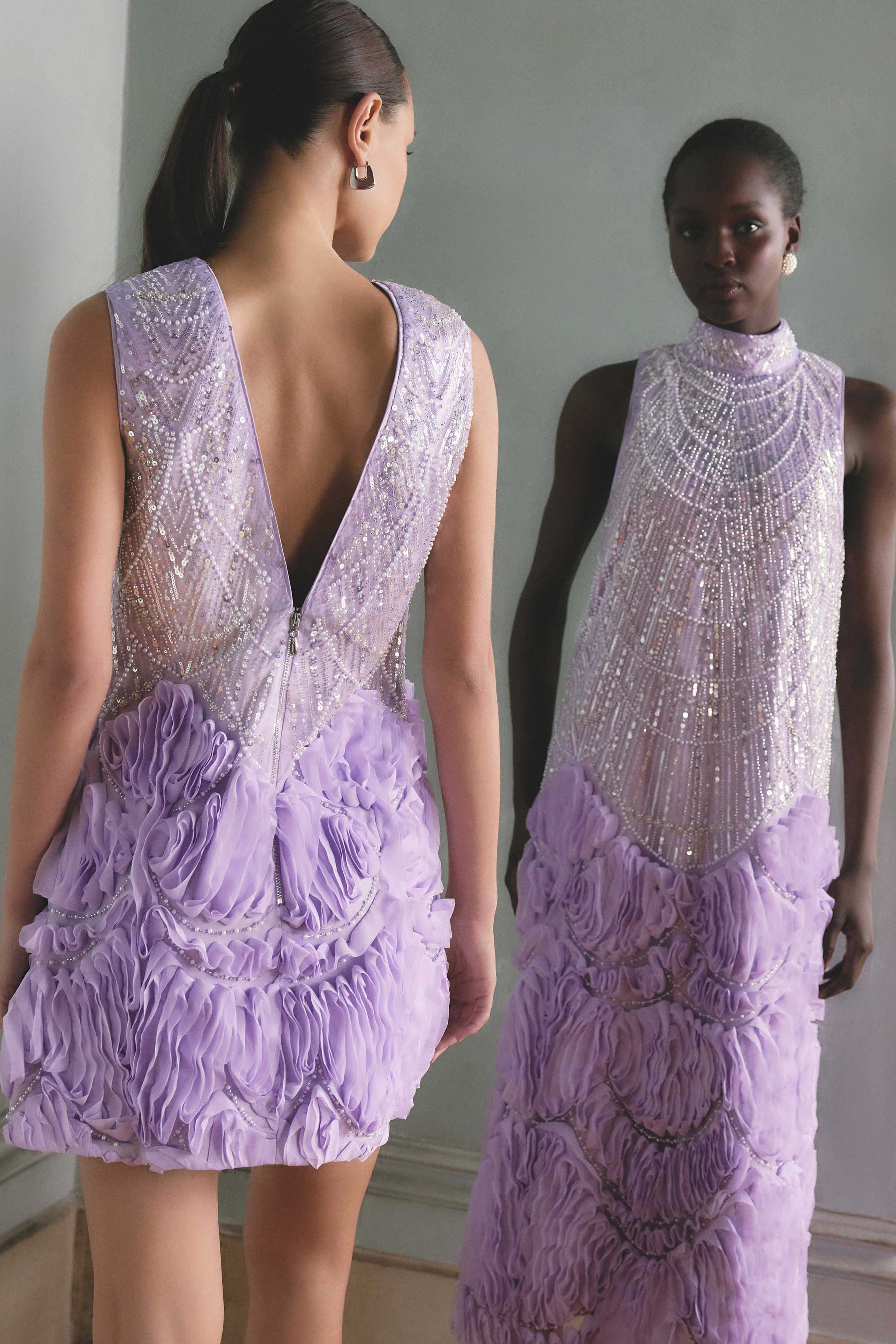Cerise Embellished Mini Dress in Purple